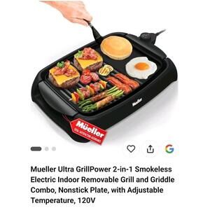 Mueller Ultra Grill Power 2-in-1 Smokeless Elec. Indoor Removable + Griddle NEW